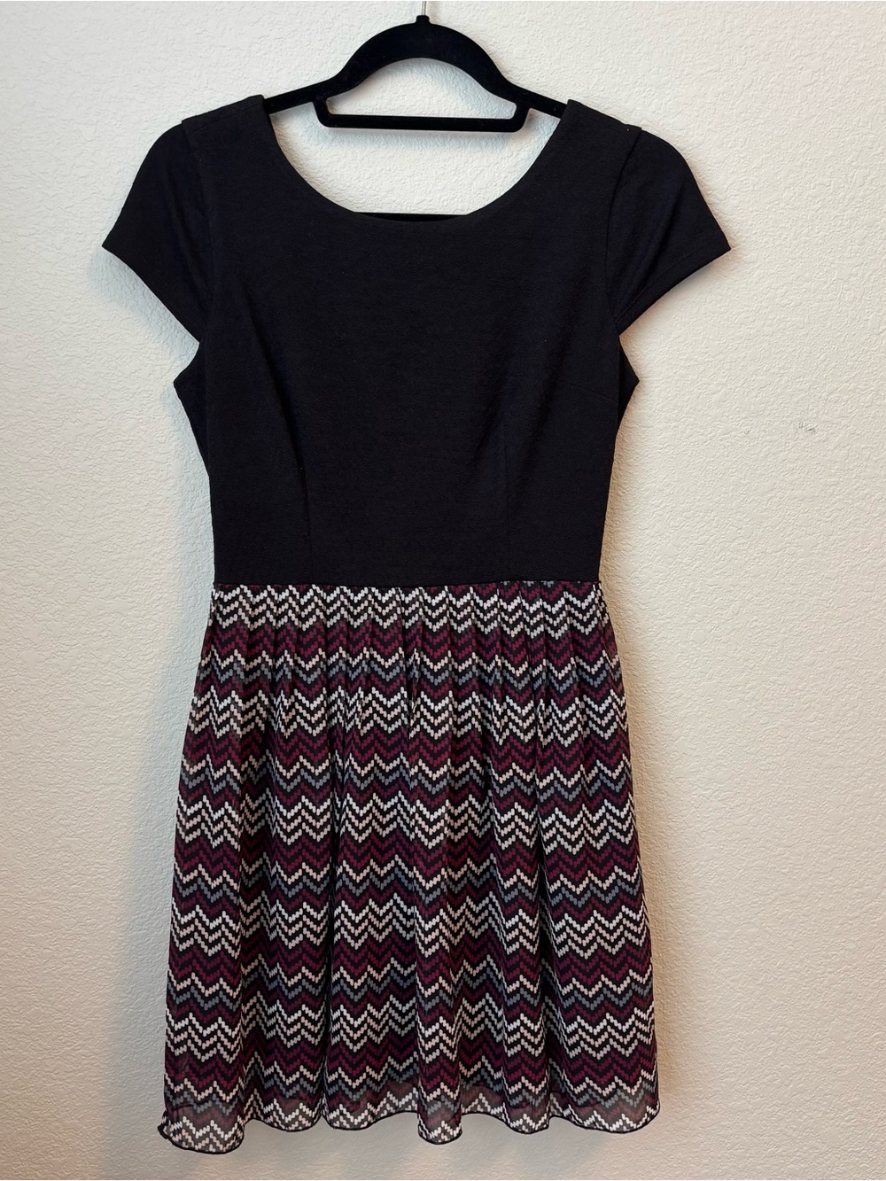 Speechless Black Chevron Fit-and-Flare Dress